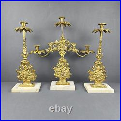 Candelabra Brass Floral Marble Base Vintage Victorian Candle Holder Ornate