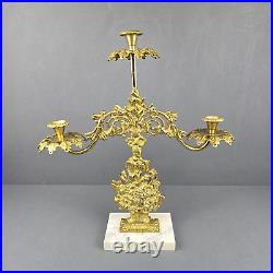 Candelabra Brass Floral Marble Base Vintage Victorian Candle Holder Ornate