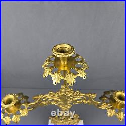 Candelabra Brass Floral Marble Base Vintage Victorian Candle Holder Ornate