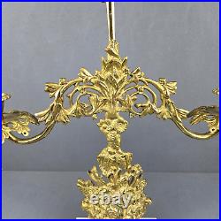 Candelabra Brass Floral Marble Base Vintage Victorian Candle Holder Ornate