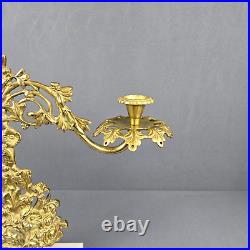 Candelabra Brass Floral Marble Base Vintage Victorian Candle Holder Ornate