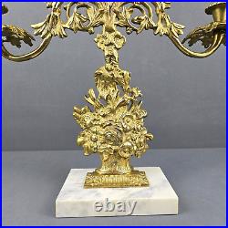 Candelabra Brass Floral Marble Base Vintage Victorian Candle Holder Ornate