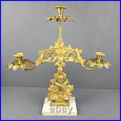 Candelabra Brass Floral Marble Base Vintage Victorian Candle Holder Ornate