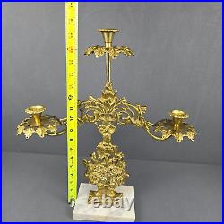 Candelabra Brass Floral Marble Base Vintage Victorian Candle Holder Ornate