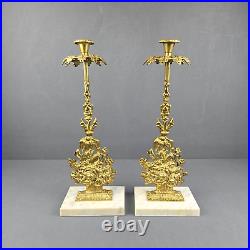 Candelabra Brass Floral Marble Base Vintage Victorian Candle Holder Ornate