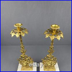 Candelabra Brass Floral Marble Base Vintage Victorian Candle Holder Ornate