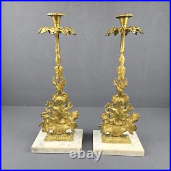 Candelabra Brass Floral Marble Base Vintage Victorian Candle Holder Ornate