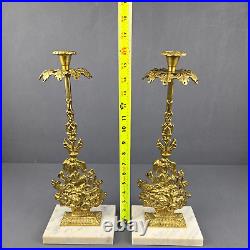 Candelabra Brass Floral Marble Base Vintage Victorian Candle Holder Ornate