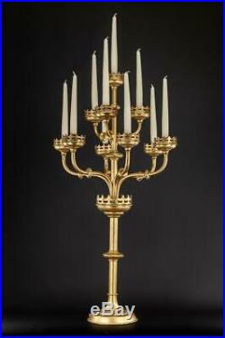 Candelabra Brass Gilded Candle Holder Gilt Church Nine Arms 9 Lights 35