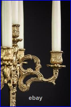 Candelabra Bronze Candle Holder Baroque Gilded Brass French 5 Lights 13.2