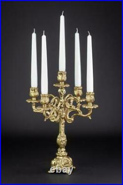 Candelabra Bronze Candle Holder Baroque Gilded Brass French 5 Lights 13.8