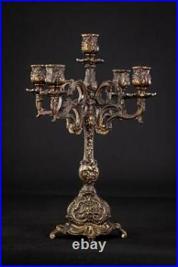 Candelabra Bronze Candle Holder Baroque Gilded Brass French 5 Lights 14.6