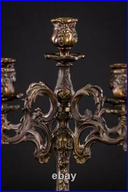 Candelabra Bronze Candle Holder Baroque Gilded Brass French 5 Lights 14.6