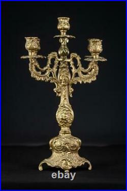 Candelabra Bronze Candle Holder Baroque Gilded Brass French 5 Lights 16.5