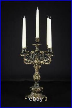 Candelabra Bronze Candle Holder Baroque Gilded Brass French 5 Lights 16.7