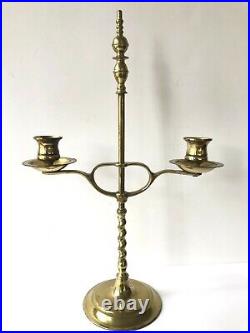 Candelabra English Brass Library Candle Stand Holder Vtg Double Arm Adjustable
