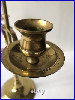 Candelabra English Brass Library Candle Stand Holder Vtg Double Arm Adjustable