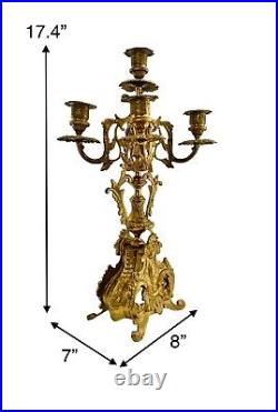 Candelabra Five Arms Pair Brass Candle Holder Italian Style Antique Decor