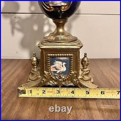 Candelabra Italian Brass Cobalt Blue Ornate Imperial Candle Stick Holder 1920s