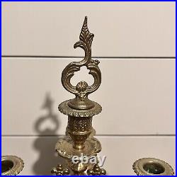 Candelabra Italian Brass Cobalt Blue Ornate Imperial Candle Stick Holder 1920s