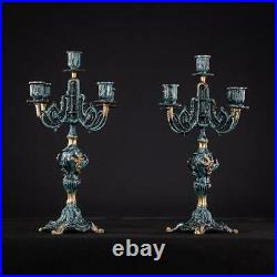 Candelabra Pair 2 Candle Holders Gilded and Patinated Bronze Brass 15.6