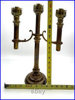 Candelabra Pair Antique Brass Marked Candlestick Holder Gothic French Style