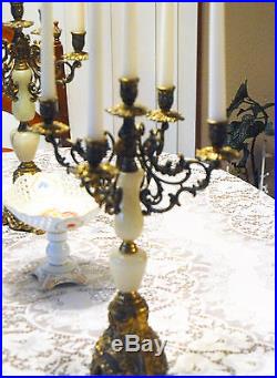 Candelabra Pair Italian Style Alabaster Brass Base Ajustable 5 Candle Holder