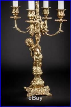 Candelabra Pair Two Candle Holders Gilded Bronze Brass Baroque 5 Lights 17