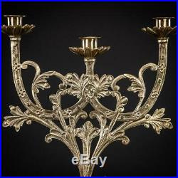 Candelabra Pair Two French Candle Holders Bronze Brass Three Arms 14