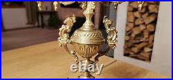 Candelabra with Lions/Candle Holder Baroque/Gilded Brass/French/5 Lights 16,5 in