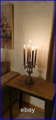 Candelabra with Lions/Candle Holder Baroque/Gilded Brass/French/5 Lights 16,5 in