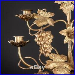 Candelabras Pair Two Bronze Candle Holders 6 Lights Arms Antique Brass 32