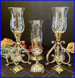 Candle Holders Brass Lacquered Centerpiece Hurricane Pillar Candlesticks Set 6