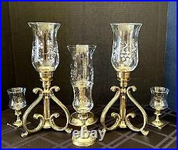 Candle Holders Brass Lacquered Centerpiece Hurricane Pillar Candlesticks Set 6