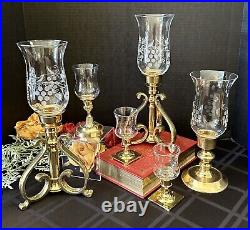 Candle Holders Brass Lacquered Centerpiece Hurricane Pillar Candlesticks Set 6