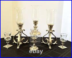 Candle Holders Brass Lacquered Centerpiece Hurricane Pillar Candlesticks Set 6