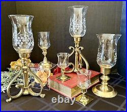 Candle Holders Brass Lacquered Centerpiece Hurricane Pillar Candlesticks Set 6