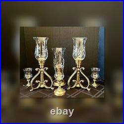 Candle Holders Brass Lacquered Centerpiece Hurricane Pillar Candlesticks Set 6