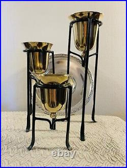 Candle Holders Tiered Solid Brass Set Of Three In Excellent Condition