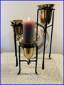 Candle Holders Tiered Solid Brass Set Of Three In Excellent Condition