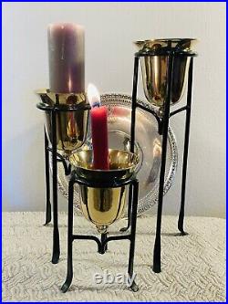 Candle Holders Tiered Solid Brass Set Of Three In Excellent Condition