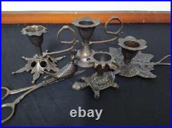 Candle Scissors And 4 Candle Holder Brass, Antique tools bird figured decor