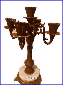 Candle candelabra 4 Arm Distressed Rustic brass brown Marble Table Centerpiece