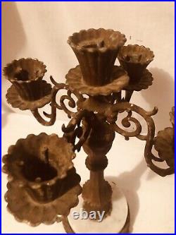 Candle candelabra 4 Arm Distressed Rustic brass brown Marble Table Centerpiece