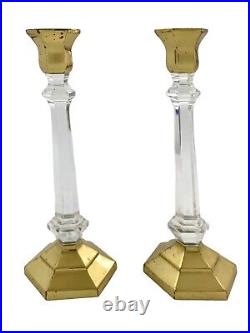 Candleholder Brass and Lucite Acrylic Design Pair Elegant Vintage Decor