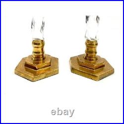 Candleholder Brass and Lucite Acrylic Twist Design Elegant Vintage Pair Decor