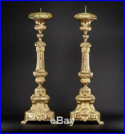 Candlestick Antique Pair 2 French Brass Candle Holder Church Mary 32