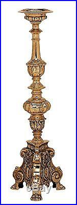 Candlestick Candle Holder from Church in Polished Brass Style Baroque Height 60