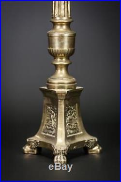 Candlestick Pair Two Candle Holders Antique Gilt Church Gilded Brass 19