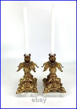 Candlestick, Pair Vintage Brass & Marble, Victorian Style, Beautiful